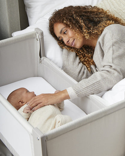 Shnuggle Air Lite Bedside Crib-With Firm, Hypoallergenic Mattress & Hammock Storage-Incline Option For Colic & Reflux-6 Positions Adjustable Height-Both Side Mesh Panels-For 0 to 6M (9 Kg)-Taupe