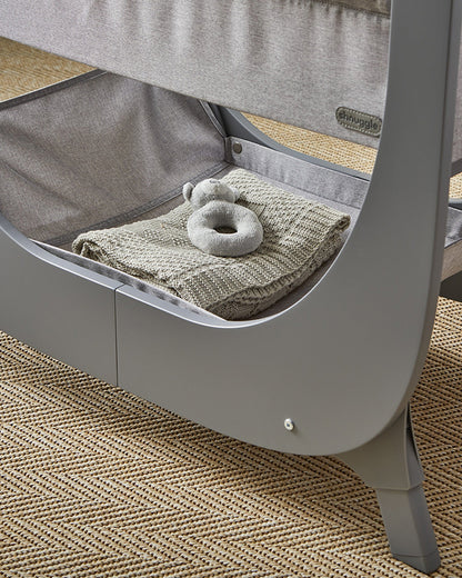 Shnuggle Air Lite Bedside Crib-With Firm, Hypoallergenic Mattress & Hammock Storage-Incline Option For Colic & Reflux-6 Positions Adjustable Height-Both Side Mesh Panels-For 0 to 6M (9 Kg)-Grey