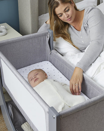 Shnuggle Air Lite Bedside Crib-With Firm, Hypoallergenic Mattress & Hammock Storage-Incline Option For Colic & Reflux-6 Positions Adjustable Height-Both Side Mesh Panels-For 0 to 6M (9 Kg)-Taupe