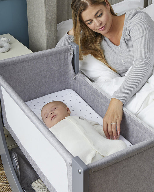 Shnuggle Air Lite Bedside Crib-With Firm, Hypoallergenic Mattress & Hammock Storage-Incline Option For Colic & Reflux-6 Positions Adjustable Height-Both Side Mesh Panels-For 0 to 6M (9 Kg)-Taupe