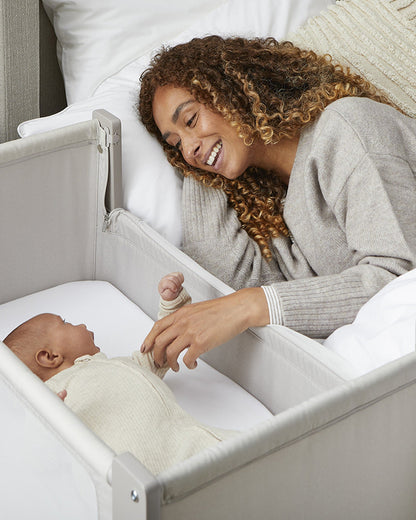 Shnuggle Air Lite Bedside Crib-With Firm, Hypoallergenic Mattress & Hammock Storage-Incline Option For Colic & Reflux-6 Positions Adjustable Height-Both Side Mesh Panels-For 0 to 6M (9 Kg)-Grey