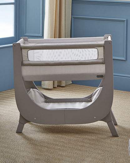 Shnuggle Air Lite Bedside Crib-With Firm, Hypoallergenic Mattress & Hammock Storage-Incline Option For Colic & Reflux-6 Positions Adjustable Height-Both Side Mesh Panels-For 0 to 6M (9 Kg)-Grey