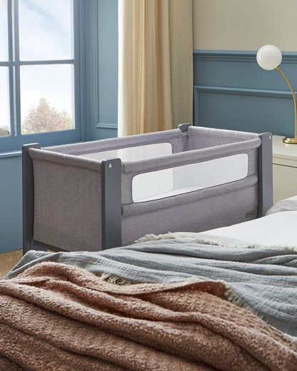 Shnuggle Air Lite Bedside Crib-With Firm, Hypoallergenic Mattress & Hammock Storage-Incline Option For Colic & Reflux-6 Positions Adjustable Height-Both Side Mesh Panels-For 0 to 6M (9 Kg)-Taupe