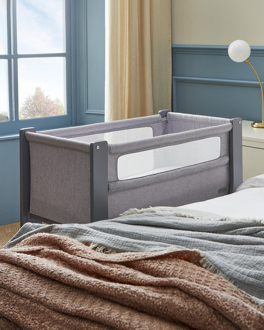 Shnuggle Air Lite Bedside Crib-With Firm, Hypoallergenic Mattress & Hammock Storage-Incline Option For Colic & Reflux-6 Positions Adjustable Height-Both Side Mesh Panels-For 0 to 6M (9 Kg)-Taupe