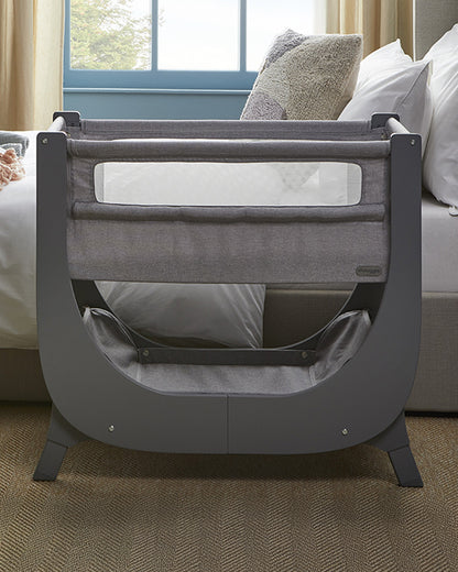 Shnuggle Air Lite Bedside Crib-With Firm, Hypoallergenic Mattress & Hammock Storage-Incline Option For Colic & Reflux-6 Positions Adjustable Height-Both Side Mesh Panels-For 0 to 6M (9 Kg)-Grey