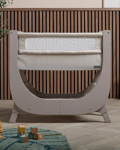 Shnuggle Air Lite Bedside Crib-With Firm, Hypoallergenic Mattress & Hammock Storage-Incline Option For Colic & Reflux-6 Positions Adjustable Height-Both Side Mesh Panels-For 0 to 6M (9 Kg)-Taupe