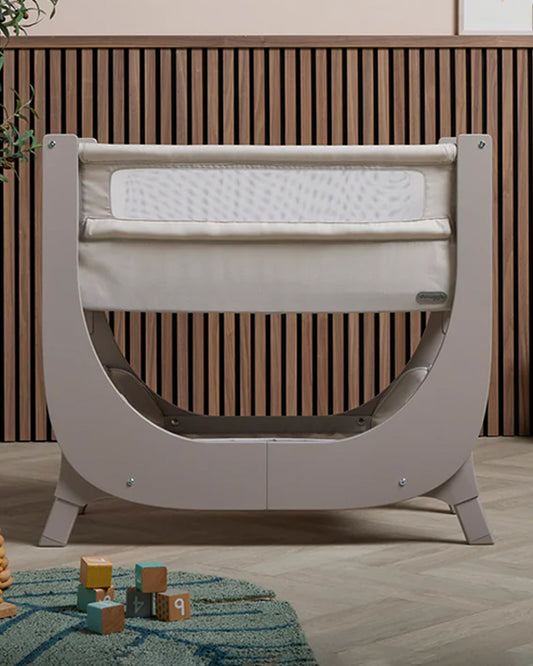 Shnuggle Air Lite Bedside Crib-With Firm, Hypoallergenic Mattress & Hammock Storage-Incline Option For Colic & Reflux-6 Positions Adjustable Height-Both Side Mesh Panels-For 0 to 6M (9 Kg)-Taupe