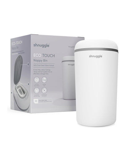 Shnuggle Eco-Touch Diaper Pail-With Dual seal odour airlock and Cassette free design-Compatible with any standard bin liner-White