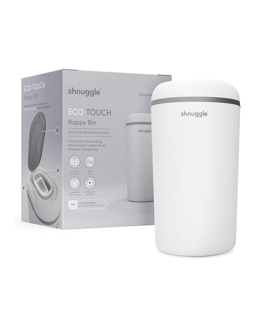 Shnuggle Eco-Touch Diaper Pail-With Dual seal odour airlock and Cassette free design-Compatible with any standard bin liner-White
