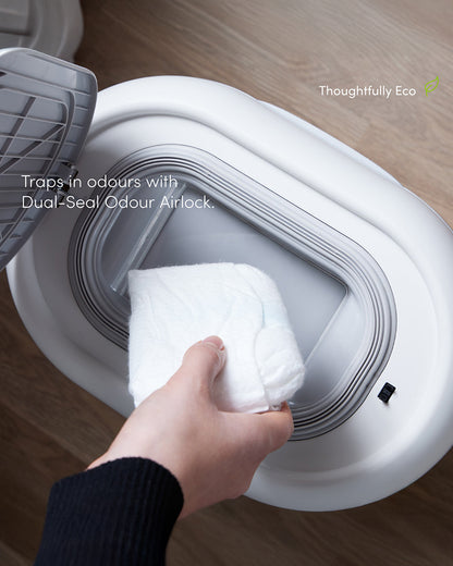Shnuggle Eco-Touch Diaper Pail-With Dual seal odour airlock and Cassette free design-Compatible with any standard bin liner-White
