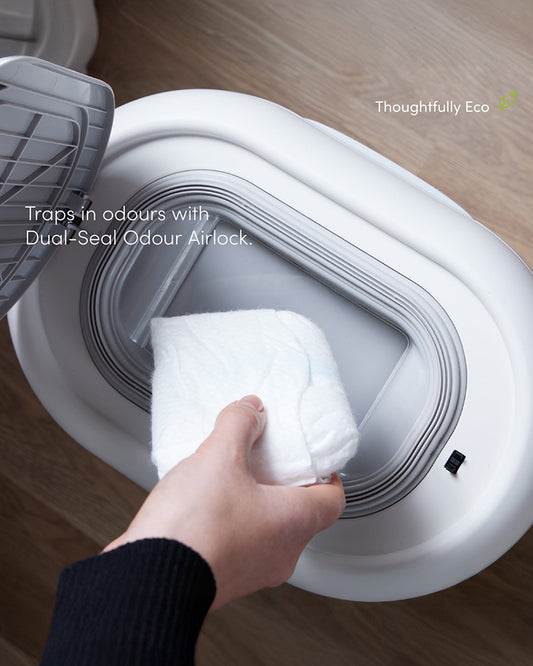 Shnuggle Eco-Touch Diaper Pail-With Dual seal odour airlock and Cassette free design-Compatible with any standard bin liner-White