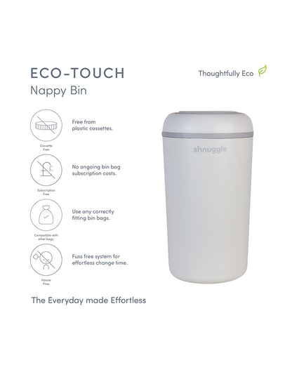 Shnuggle Eco-Touch Diaper Pail-With Dual seal odour airlock and Cassette free design-Compatible with any standard bin liner-White