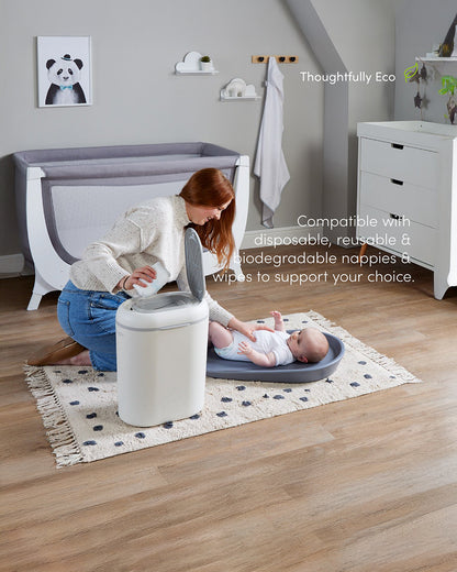 Shnuggle Eco-Touch Diaper Pail-With Dual seal odour airlock and Cassette free design-Compatible with any standard bin liner-White