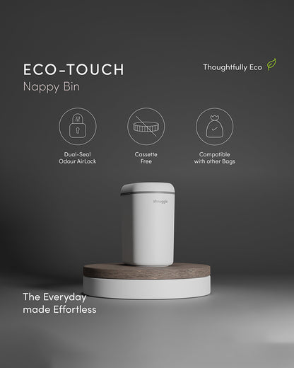 Shnuggle Eco-Touch Diaper Pail-With Dual seal odour airlock and Cassette free design-Compatible with any standard bin liner-White