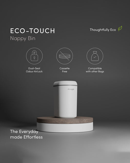 Shnuggle Eco-Touch Diaper Pail-With Dual seal odour airlock and Cassette free design-Compatible with any standard bin liner-White