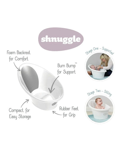 Shnuggle Baby Bath Tub-0 to 48M-with Bather & Jug-White & Grey