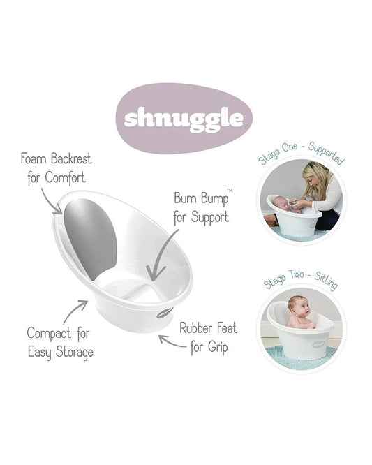 Shnuggle Baby Bath Tub-0 to 48M-with Bather & Jug-White & Grey