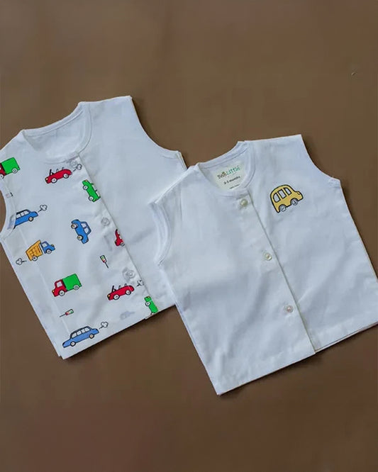 BeeLittle White Jhabla-Traffic Jam-Organic Cotton-Pack of 2-For Infants