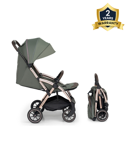 Leclerc Influencer XL Stroller-Air Cabin Friendly-Flat Reclining Seat-One Touch Fold-With Large Frame and Wheels-Includes Travel Bag-2 Years Warranty-for 6M to 5Y (Upto 22Kg)-Army Green