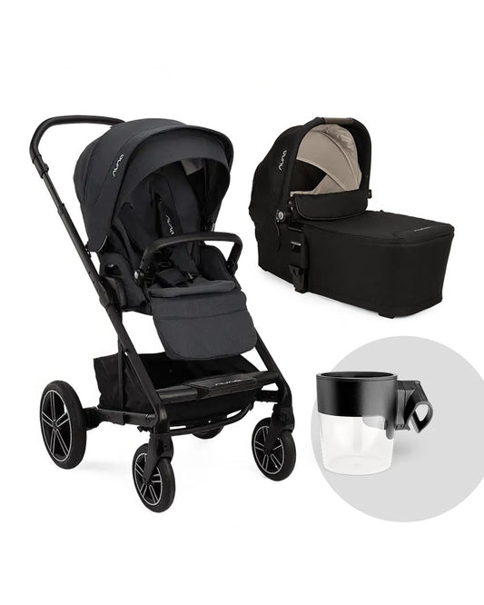 Nuna Mixx Next Stroller & Mixx Next Carry Cot Travel System-With Cup Holder-Ocean & Caviar