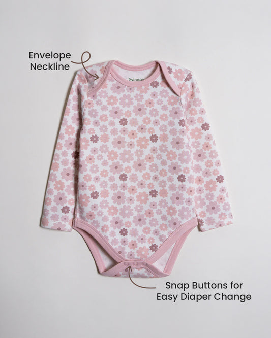 Twingle 100% Organic Cotton Bodysuits-Envelope Neck for Easy Dressing-Nickel Free Snaps-Long Sleeves-Solid-Pastel Pink & White-Pack of 2-For Infants