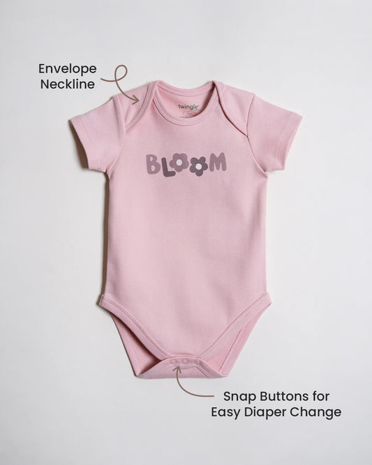 Twingle 100% Organic Cotton Bodysuit-Envelope Neck for Easy Dressing-Nickel Free Snaps-Short Sleeves-Solid-Pastel Pink-For Infants