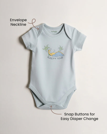 Twingle 100% Organic Cotton Bodysuit-Envelope Neck for Easy Dressing-Nickel Free Snaps-Short Sleeves-Solid-Light Blue-For Infants