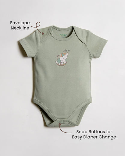 Twingle 100% Organic Cotton Bodysuit-Envelope Neck for Easy Dressing-Nickel Free Snaps-Short Sleeves-Solid-Sage Green-For Infants