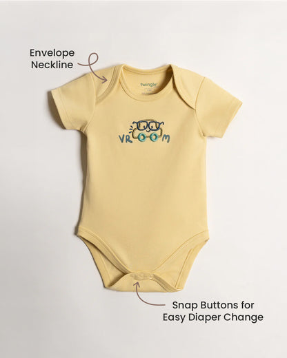 Twingle 100% Organic Cotton Bodysuit-Envelope Neck for Easy Dressing-Nickel Free Snaps-Short Sleeves-Solid-Yellow-For Infants