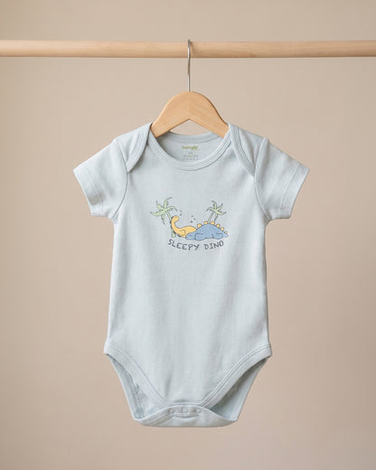 Twingle 100% Organic Cotton Bodysuit-Envelope Neck for Easy Dressing-Nickel Free Snaps-Short Sleeves-Solid-Light Blue-For Infants
