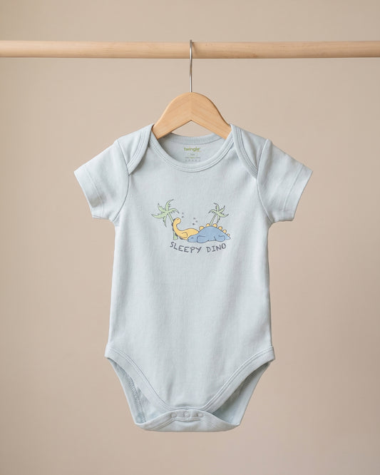 Twingle 100% Organic Cotton Bodysuit-Envelope Neck for Easy Dressing-Nickel Free Snaps-Short Sleeves-Solid-Light Blue-For Infants