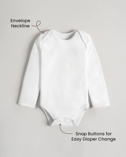 Twingle 100% Organic Cotton Bodysuit Vest-Envelope Neck for Easy Dressing-No Itchy Neck Tags-Long Sleeves-Solid-White-Pack of 3-For Infants