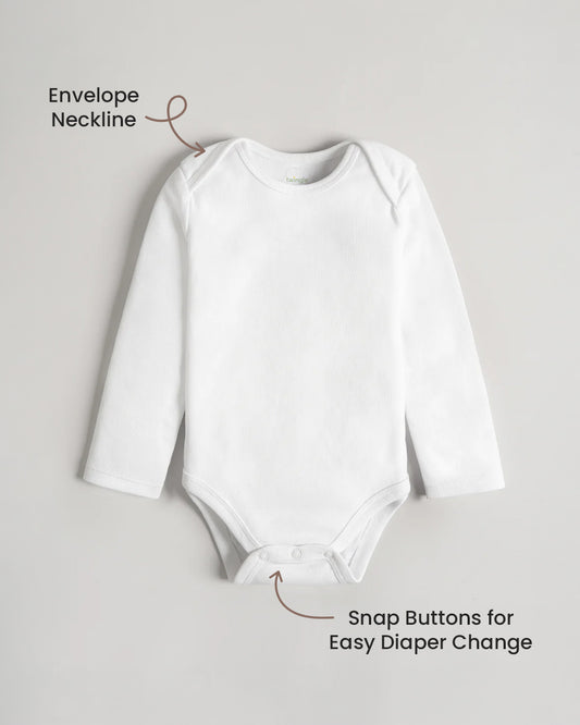 Twingle 100% Organic Cotton Bodysuit Vest-Envelope Neck for Easy Dressing-No Itchy Neck Tags-Long Sleeves-Solid-White-Pack of 3-For Infants