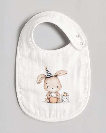 Twingle 100% Organic Muslin Bib-Soft Terry on the Back for maximum Absorbency-Trusted YKK Snaps-Bday Bunny-Pack of 2-For Infants