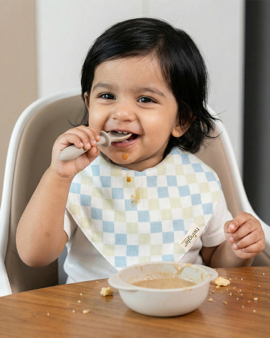 Twingle 100% Organic Muslin Bandana Bib-Dual Layer for Maximum Absorbency-Trusted YKK Snaps-Drivers & Checks Print-Pack of 2-For Infants