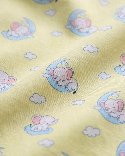 Twingle 100% Cotton Nightsuit-Lightweight & Breathable-Soft Elasticated Waistband-Yellow-Elle on Moon-For Infants