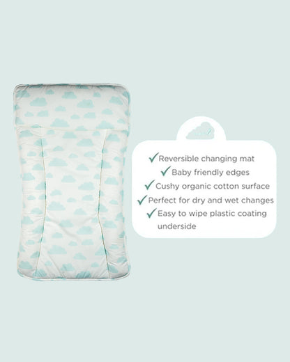 Masilo Diaper Changing Mat-Reversible-GOTS Certified Organic Cotton-Cloud Blue