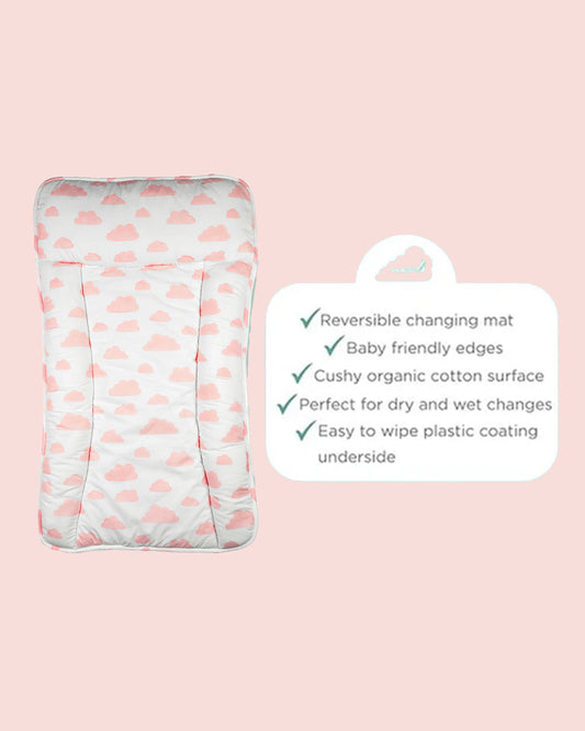 Masilo Diaper Changing Mat-Reversible-GOTS Certified Organic Cotton-Cloud Pink