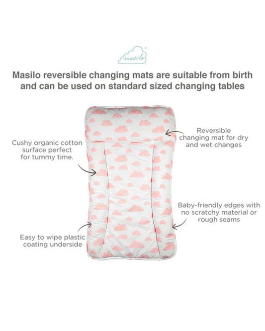 Masilo Diaper Changing Mat-Reversible-GOTS Certified Organic Cotton-Cloud Pink