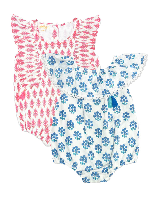 The Almirah Blue & Peach Onesie-Printed-Cotton-Pack Of 2-For Infants