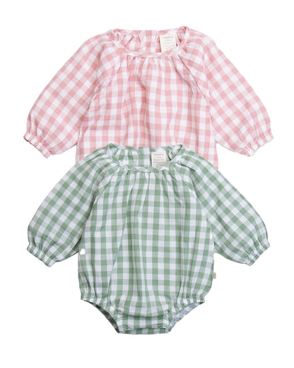 Tiny Twig Pink & Green Romper-Printed-Organic Cotton-Pack Of 2-For Infants