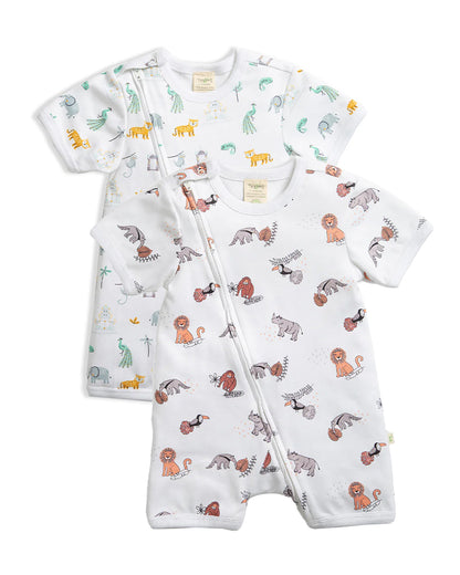 Tiny Twig White Romper-Printed-Organic Cotton-Pack Of 2-For Infants