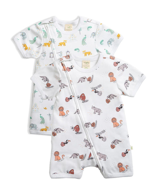 Tiny Twig White Romper-Printed-Organic Cotton-Pack Of 2-For Infants