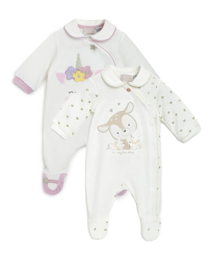 Chicco White Winter Wear Onesie-Printed-Cotton-Pack Of 2-For Infants