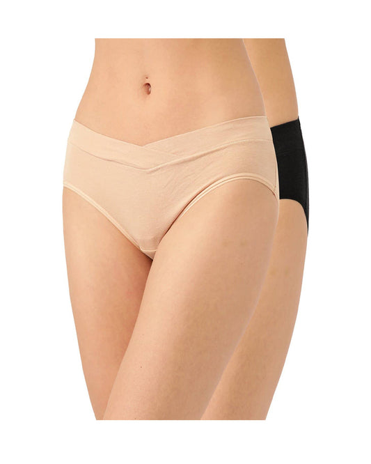 Inner Sense V-Band Maternity Panties Combo Set-Organic Cotton-Black & Skin-Pack of 2