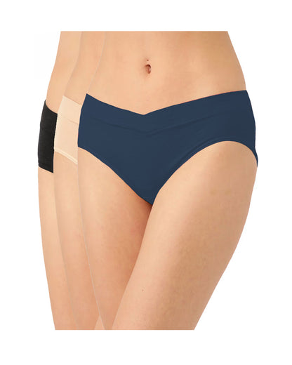 Inner Sense V-Band Maternity Panties Combo Set-Organic Cotton-Skin, Black & Navy Blue-Pack of 3