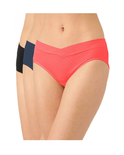 Inner Sense V-Band Maternity Panties Combo Set-Organic Cotton-Black, Bright Pink & Navy Blue-Pack of 3