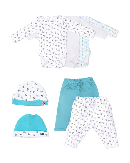 Cotton Bug White & Multicolor Bodysuit Sets with Caps-Organic Cotton-Anchor-Pack of 3-For Infants