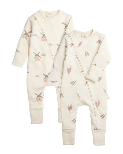 Tiny Twig Pink & White Windmill Diagonal Zipsuit-Onesie-Organic Cotton-Pack Of 2-For Infants