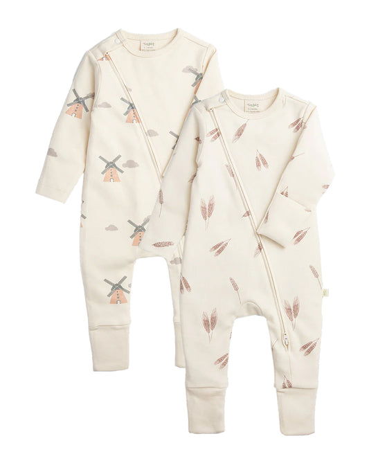 Tiny Twig Pink & White Windmill Diagonal Zipsuit-Onesie-Organic Cotton-Pack Of 2-For Infants